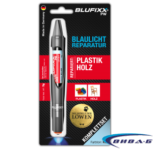 UV ремонтен гел BLUFIXX PW за пластмаси и дърво, прозрачен, 5гр, комплект със светодиод